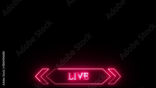 live streaming neon frame animation with neon box frame. Animated neon Live streaming Icon. Neon looped light frame for live streaming video.