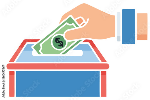 Hand depositing money into a donation box, representing charity and financial contribution