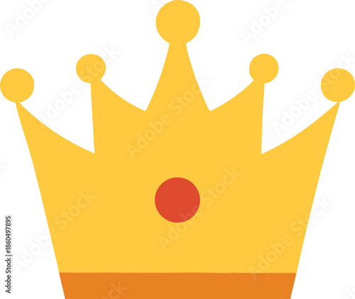 gold crown flat icon with jewels on transparent background