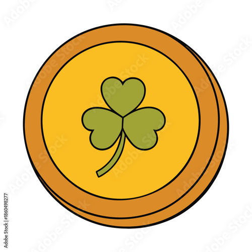 Shiny golden lucky coin adorned with a delicate clover leaf, symbolizing prosperity, fortune, and positive energy, glowing with charm and timeless good luck.
