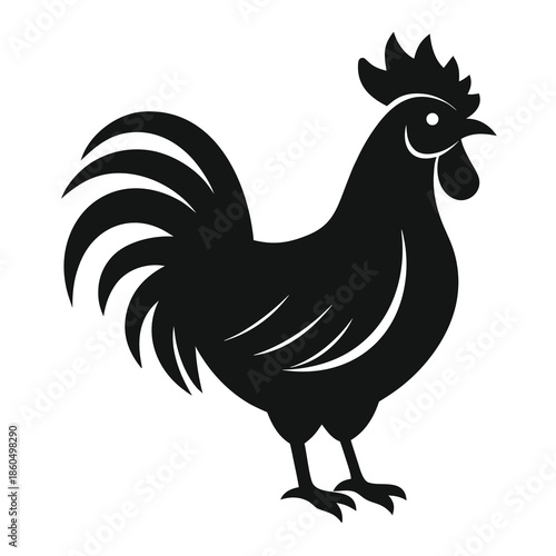 A striking black silhouette of a rooster a classic farm animal icon