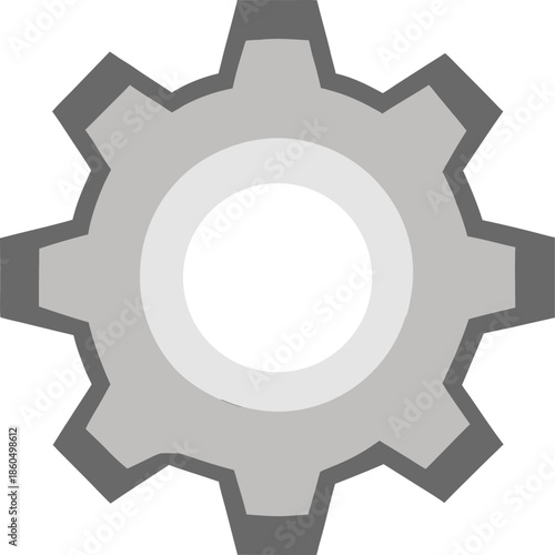silver gear icon with fine details on transparent background