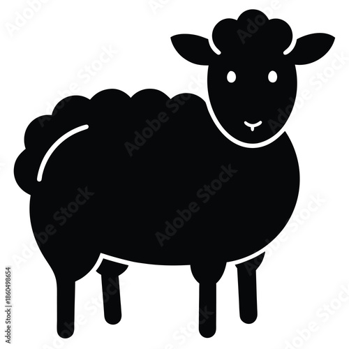 Simple black silhouette of a sheep icon flat vector graphic design