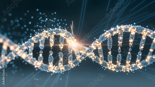 Hand holding pipette editing glowing DNA strand symbolizing genetic engineering