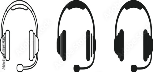 Headset and headphones icon set illustration showing customer support, call center communication and audio device symbols isolated on white background