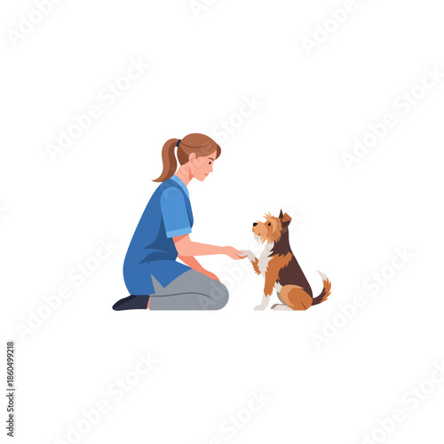 Veterinarian Training Dog with Treat.