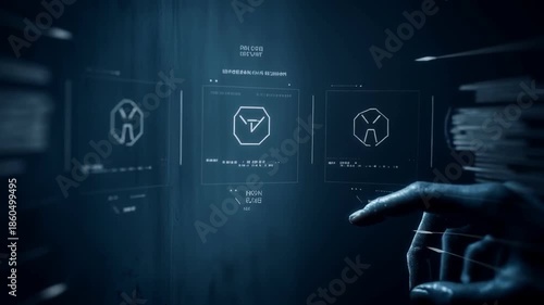 Hand reaching glowing circular portal in dark futuristic environment