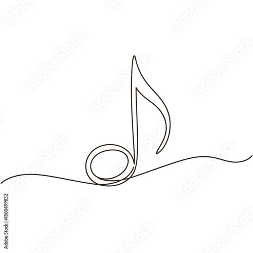 Simple one line drawing of a musical note on a white background