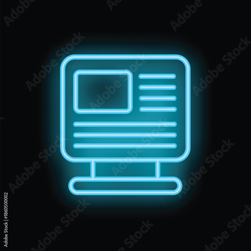 Neon billboard displaying information with glowing blue light on a black background