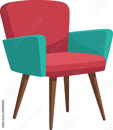 Modern Armchair Vector Illustration, Colorful Upholstered Lounge Chair with Wooden Legs, Flat Furniture Design for Interior Decor and Living Room