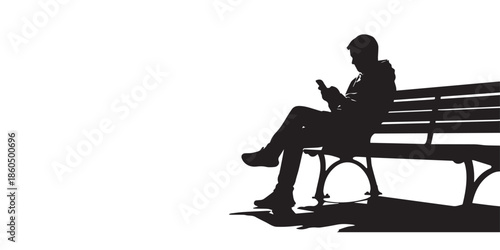 Man using phone on bench Vector, illustration