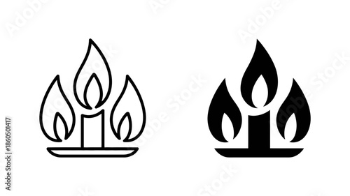 Stylized black and white vector icon showing a candle with multiple flames on a base