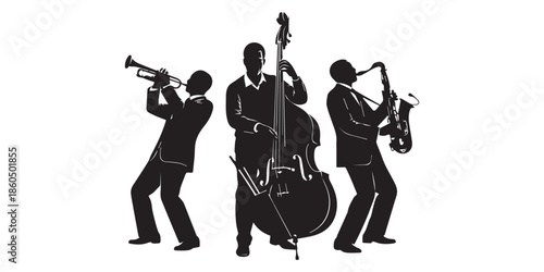 Musician jazz trio silhouette Vector, illustration
