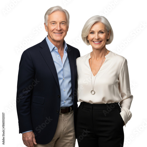 Happy senior couple smiling isolated on white or transparent background