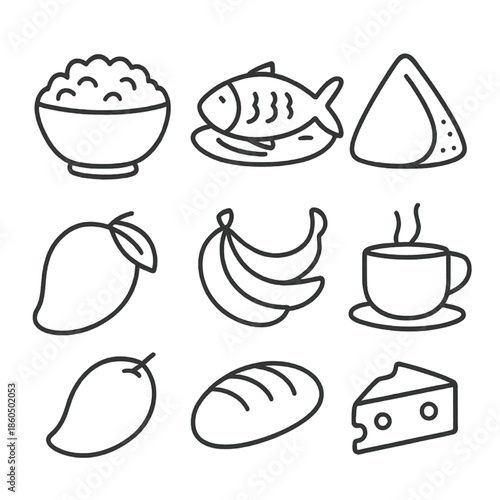Food Line Icons – Minimal Vector Set of Fruits, Meals & Snacks
