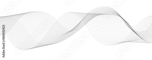 Dynamic minimal smoke sound line. Energy abstract smooth colorful gradient frequency isolated element creative blend.Vector wave lines flowing dynamic colorful gray isolated on white background.