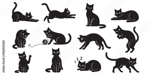 set of cats silhouettes