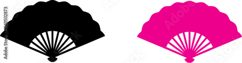 Elegant black and pink hand fan designs on white background