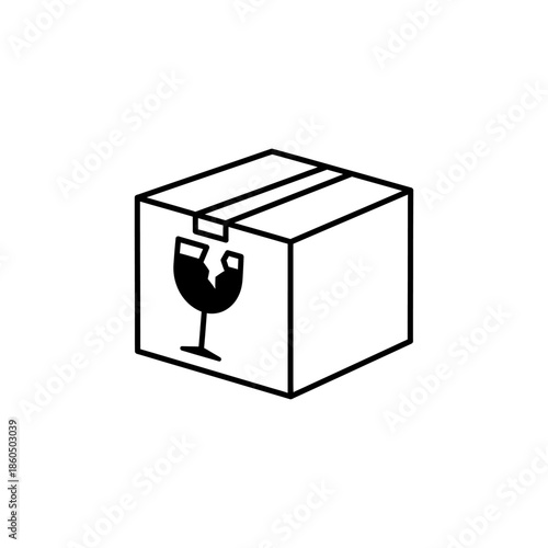A black line drawing of a wine glass on a shipping box