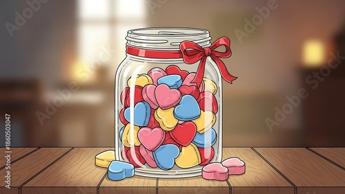 Colorful hearts in a jar illustration
