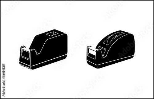 black tape dispensers on a clean white background for office or workspace organization
