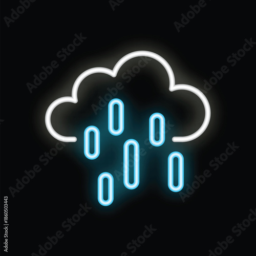 Neon icon of rain falling from a cloud, representing bad weather or a sad mood