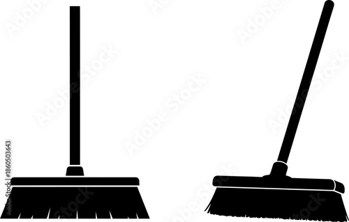 High-contrast image of two brooms on a clean white background, perfect for illustrating cleaning tasks or household chores