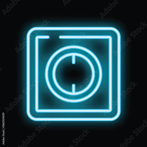 Blue neon light switch glowing on a black background representing a concept in a vivid and impactful way