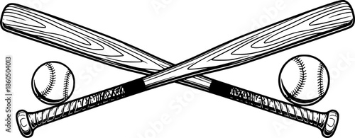 Baseball bats illustration in black and white on a clean white background
