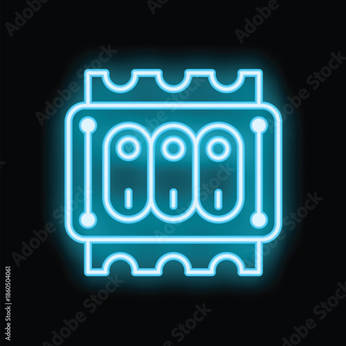 Neon icon of random access memory module glowing on black background