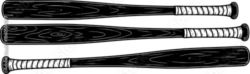 Baseball bats illustration in black and white on a clean white background
