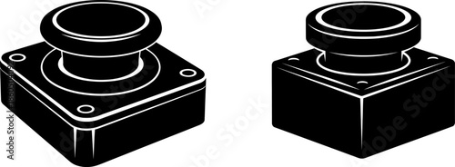 Black Silhouette of Industrial Emergency Stop Push Button and Mushroom Head Switch