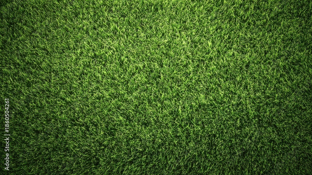Obraz premium Top view of lush green grass lawn texture background