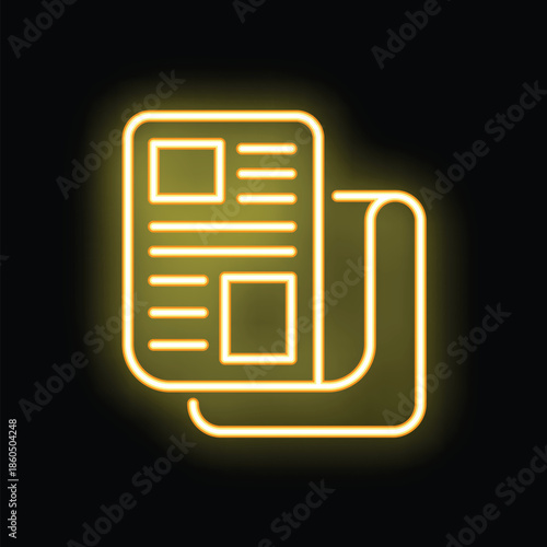Yellow neon light showing a newspaper icon on a black background