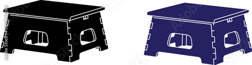 Modern folding step stools in black and blue on white background
