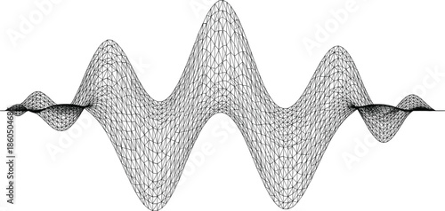 Abstract black wireframe mesh wave illustration with geometric grid structure for technology data visualization and digital sound wave concepts