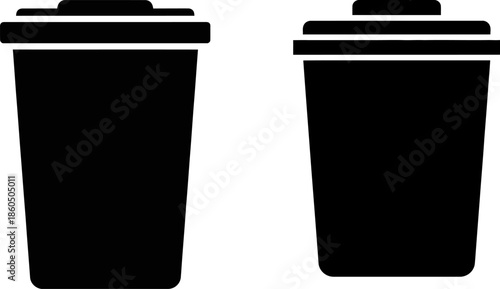 Black Silhouette of Modern Kitchen Trash Can and Indoor Recycling Garbage Bin