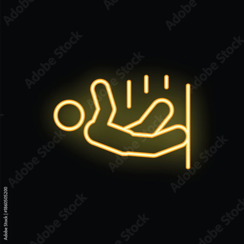 Bright yellow neon icon of a stick figure falling down on a black background