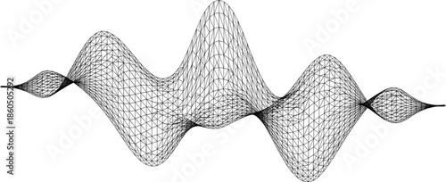 Abstract black wireframe wave illustration with complex mesh structure for technology data visualization and digital sound wave concepts