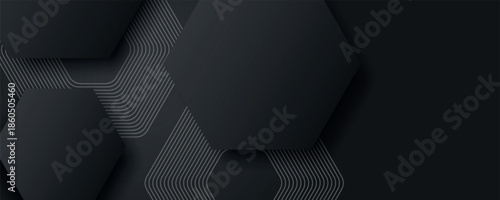 3D black gradient abstract background with overlapping hexagons. Modern graphic design concept for banner, website, flyer, card, or brochure cover. Vector illustration vol. 2