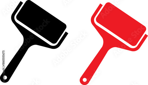 High-quality modern paint roller icons in red and black for design projects