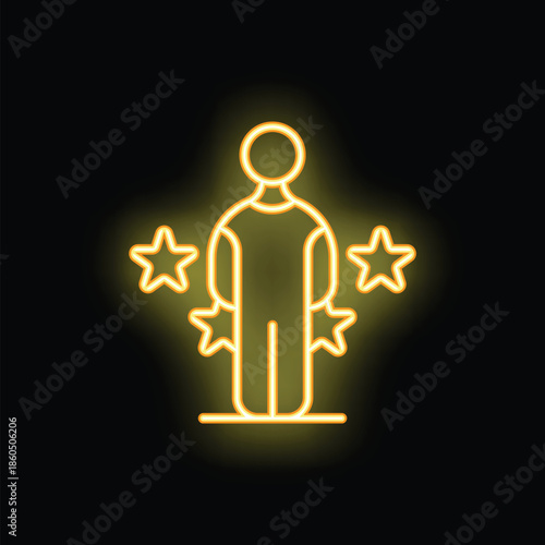 Neon sign of a person standing with stars around him representing success and self confidence