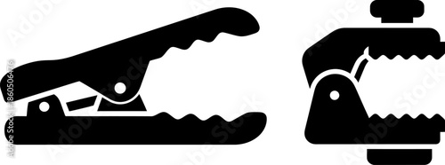 Silhouette of stapler and staple remover on white background