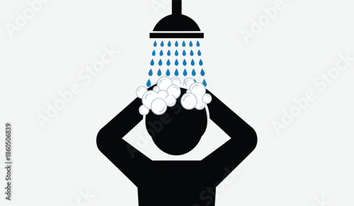 A simple illustration of a person washing their hair in the shower