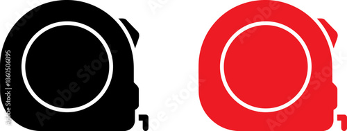 Two minimalist tape measure icons in black and red on white background