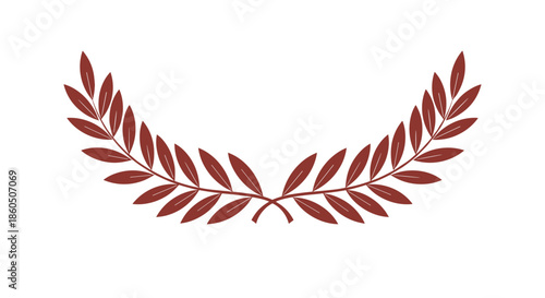 A simple and elegant semi-circular laurel wreath in a solid reddish-brown color symbolizing victory isolated on a white background.