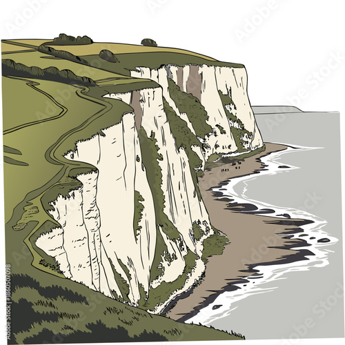 Coastal cliff with smooth erosion lines white cliff