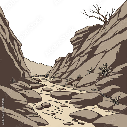 Rocky canyon base with shallow depth shadows sepia