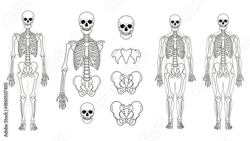 Vector illustration of a funny cartoon family featuring a man and woman with a child robot and skeleton character in a fashion design style