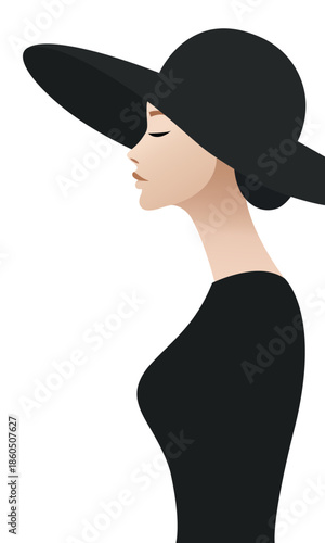  Fashion woman in hat elegant profile
